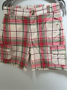 Janie and Jack Red, Green & Cream Plaid Cargo Shorts